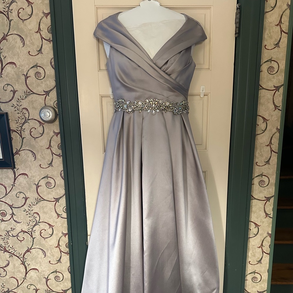 Jovani silver formal gown